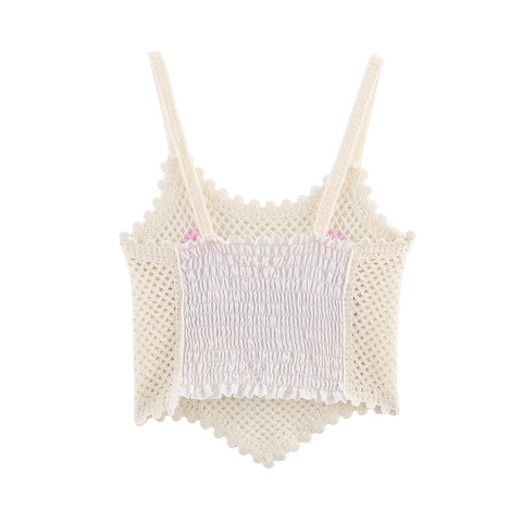 Top Cami All'uncinetto Da Donna Maglia Motivo Farfalla Schiena Arricciata Vestibilità Aderente Senza Maniche Orlo Festonato Vacanze Estive