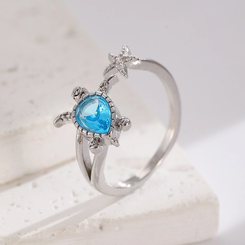 Marine Sea Turtle Starfish Earrings Blue Zircon Alloy Silver Gold Plated Summer Ocean Theme Jewelry For Women