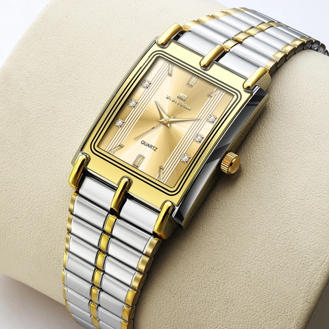 VA VA VOOM Business Luxury Quartz Watch For Couple Waterproof Rectangular Stainless Steel Band Rhinestone Dial Wrist Watch