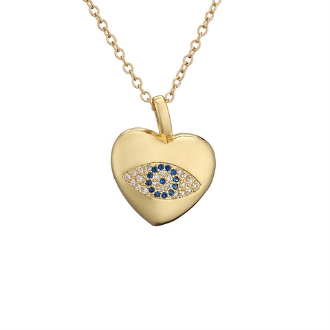 Evil Eye Pendant Necklace Gold Plated Copper Micro Pave Colorful Zircon Heart Round Shape Fashion Jewelry For Women