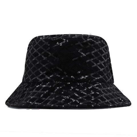 Sequin Bucket Hat Glitter Shiny Polyester Wide Brim Sun Protection Fashion Party Club Headwear Women