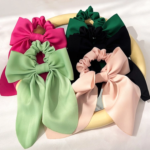 Scrunchie Oversized Bow Satin Long Streamer Hair Tie Elegant Sweet Versatile Hair Accessories For Women Girls