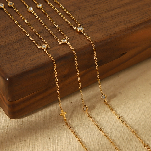 Cavigliera Con Anello Da Dito In Acciaio Al Titanio Oro 18K Zirconia Stella Lampo Croce Sandali Piedi Nudi Donne