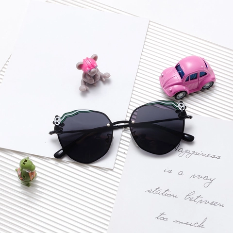 Lunettes De Soleil Polarisées Pour Enfants Panda Dessin Animé Monture Métallique Protection UV400 Branches Bambou