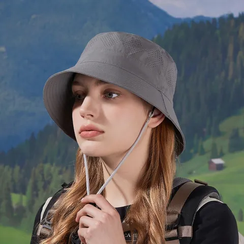 Sombrero De Pescador Impermeable Nylon Secado Rápido Transpirable Protección Solar Aire Libre Pesca Senderismo Cortavientos Cordón Ajustable Color Sólido