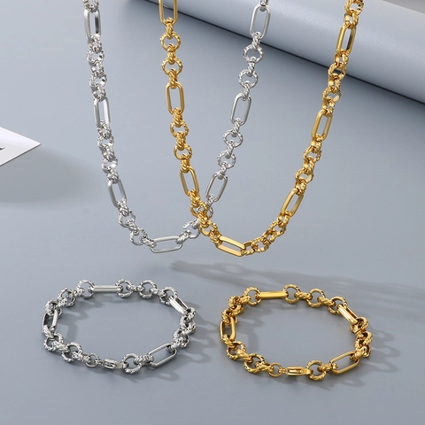 Unisex Acciaio Inossidabile Catena Collana Bracciale Maglia Rettangolare Liscia Rotonda Strutturata Moda
