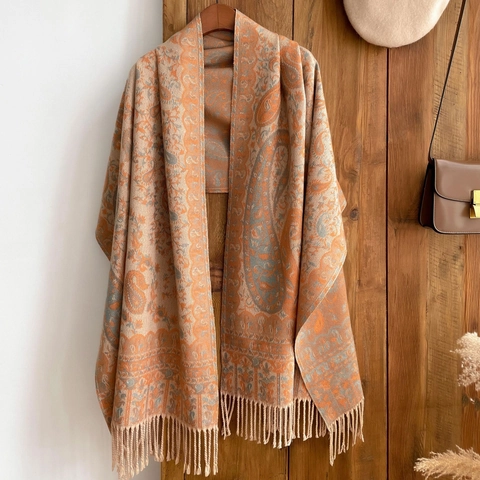 Bohemian Paisley Jacquard Scarf For Women Vintage Ethnic Tassel Shawl Wrap Warm Imitation Cashmere Thick Fall Winter Pashmina