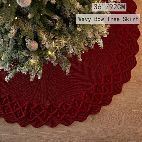 Kerstboomrok Gebreid Acryl Geschulpte Rand Strik Kabelpatroon Feestdagen Huis Vloer Decoratie Dik Warm Feestelijk