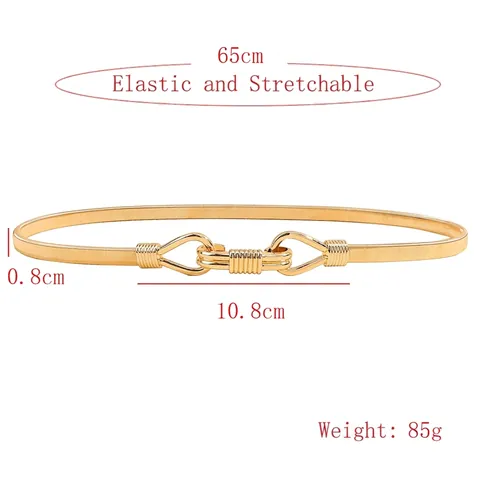 Elegante Goldene Damen Metall Elastische Taillenkette Schmaler Gürtel Mit Hakenverschluss Vielseitiger Schlangenknochen Gürtel