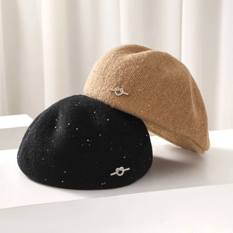 Berretto In Maglia Da Donna Cappello Paillettes Scintillanti Fibra Di Viscosa Inverno Caldo Vintage Spilla Strass Accessorio Elegante