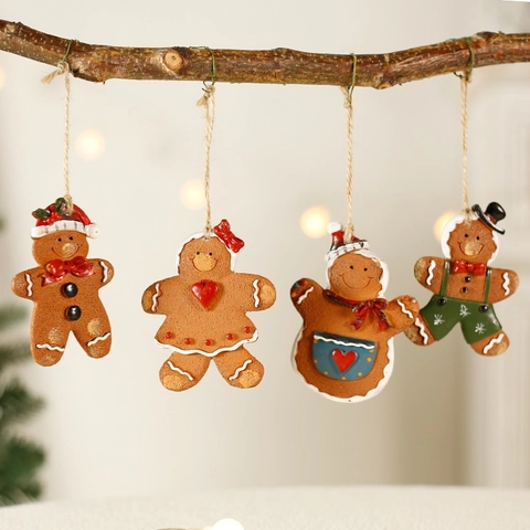Resin Christmas Gingerbread Man Ornaments Hanging Pendants For Tree Festive Decoration Cartoon Style