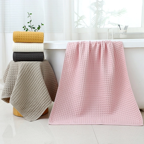 Waffle Weave Bath Towel Pure Cotton Super Absorbent Quick Dry Soft Textured Solid Color Large For Bathroom Shower
