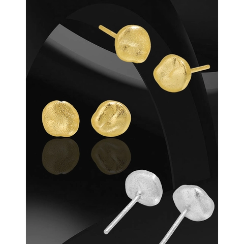 Pendientes De Botón Plata De Ley 925 Forma Orgánica Irregular Textura Lava Joyas Geométricas Minimalistas Para Mujeres