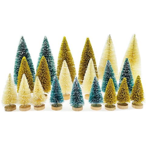 Mini Albero Di Natale Artificiale Pino Ghiacciato Con Glitter Base In Legno Decorazione Da Tavolo Casa Ufficio