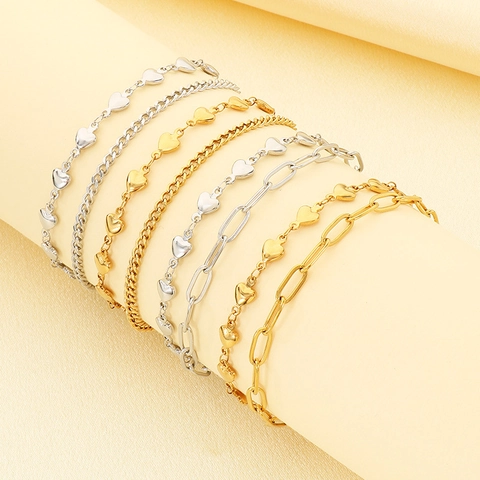 Bracelet Multi Rangs En Acier Inoxydable Avec Pendentif Coeur Chaîne Trombone Pour Femmes Ajustable Minimaliste Élégant