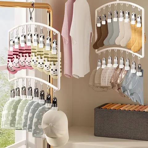 Multi Clip Socks Hanger Drying Rack Plastic Stainless Steel Space Saving Wardrobe Closet Storage For Baby Kids Underwear Hat