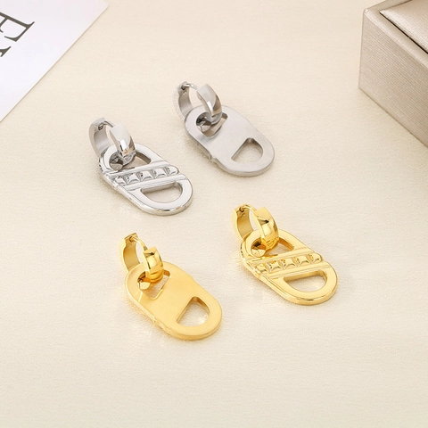 Pendientes De Aro Doble De Acero Inoxidable Con Decoración De Remaches Geométricos Joyería De Metal Pulido Accesorios De Moda Para Mujer