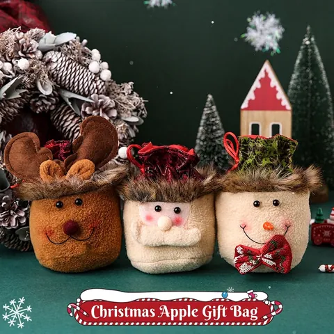 Bolsas De Regalo De Navidad Felpa Arpillera Punto Cordón Bolsa Papá Noel Muñeco De Nieve Reno Dulces Favor Fiesta