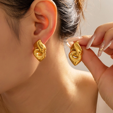 Pendientes de Aro Geométricos de Corazón de Acero de Titanio para Mujer Minimalistas Chapados en Oro PVD Joyería de Doble Capa