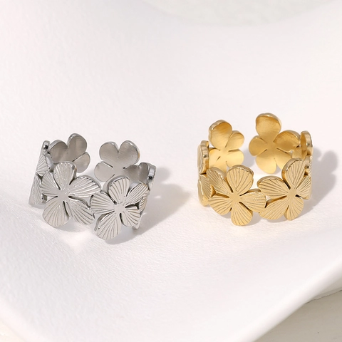 Roestvrijstalen Bloemringen Voor Dames 18K Verguld Verstelbare Open Ring Vintage Bloemen Ontwerp Chique Vinger Sieraden
