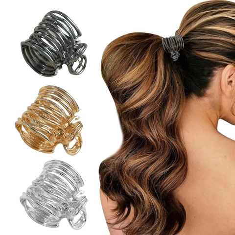 Metall Haarklammer Hohl Spiral Design Minimalistisch Koreanischen Stil Hoher Pferdeschwanz Halter Für Frauen