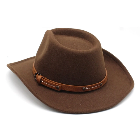 Vintage Western Cowboy Hat Cotton Polyester Felt Wide Brim With Leather Belt Rivets Jazz Fedora For Travel Performance