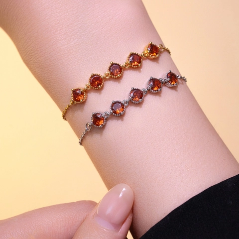 Bracciale In Zircone Granato Rosso Acciaio Inossidabile Placcato Oro 18K Catena Geometrica Per Donna Moda Elegante