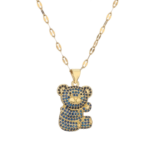 Collana Con Pendente A Orso Rame Micro Pave Zircone Simpatico Animale Cartone Animato Gioielli Lucidi