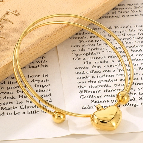 Bracciale Rigido Con Ciondolo A Cuore In Acciaio Inossidabile A Strati Aperto Regolabile Gioielli Di Moda Per Donna