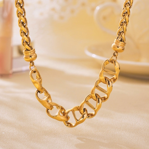 Gold Überzogene Edelstahl Halskette Klobige Geometrische Schweinenase Geflochtene Kette Hip Hop Mode Schmuck