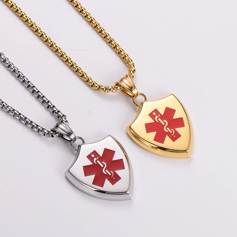 Medizinische Notfallkette Edelstahl Schild Anhänger Star Of Life Schmuck Für Herren