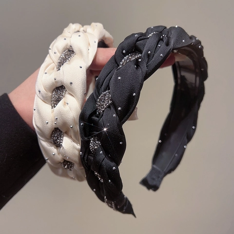 Cerchietto Intrecciato A Mano Con Strass Elegante Tessuto Di Raso Accessori Per Capelli Chic Per Donna Copricapo Scintillante