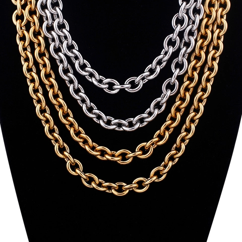 Collar De Cadena Rolo De Acero Inoxidable Eslabones De Metal Pulido Joyería O-Chain Para Hombre Y Mujer