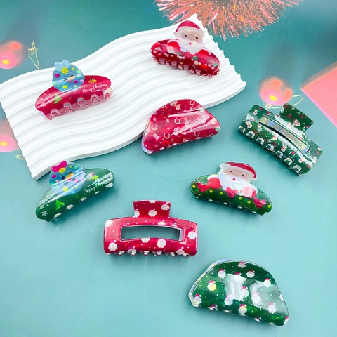Weihnachts Haarklammer PVC Weihnachtsmann Schneemann Muster Große Haarkrebs Für Frauen Mädchen Feiertag Party Haarschmuck