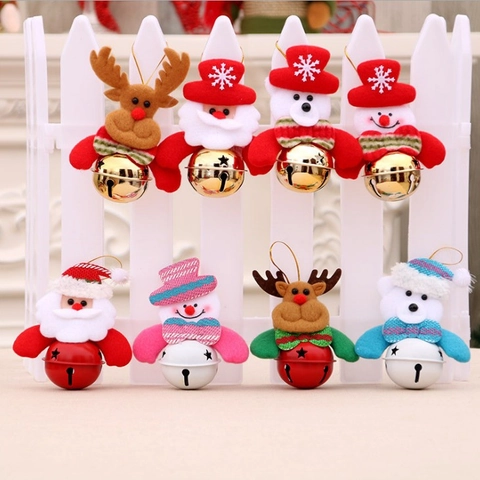 Christmas Tree Hanging Ornaments Plush Santa Claus Snowman Reindeer Bear With Hollow Star Metal Bell For Holiday Party Home Decor