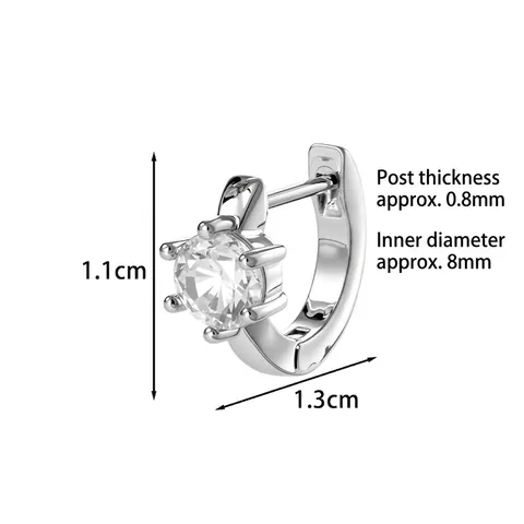 Pendientes De Aro Huggie De Circón Redondo Para Mujer Diseño De Seis Garras Zirconia Cúbica Joyería Para Piercing De Cartílago Plateado