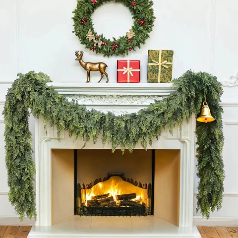Artificial Christmas Garland Norfolk Pine Rattan Green Plastic Holiday Home Decoration Mantel Staircase Wall Hanging