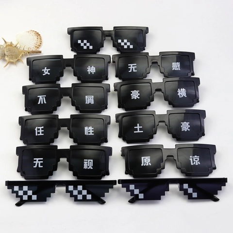 Mosaik Pixel Sonnenbrille Thug Life PC Kunststoff 8-Bit Meme Brille Für Party Cosplay Neuheit Brillen Unisex Dekoration
