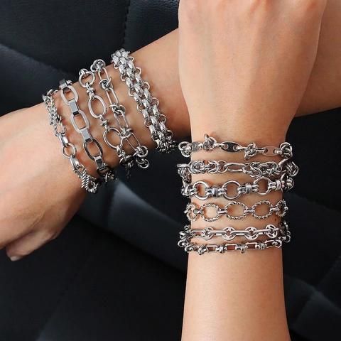 Stainless Steel Bracelet For Women Non-Fading Geometric Link Chain Handmade Versatile Ins Style Adjustable