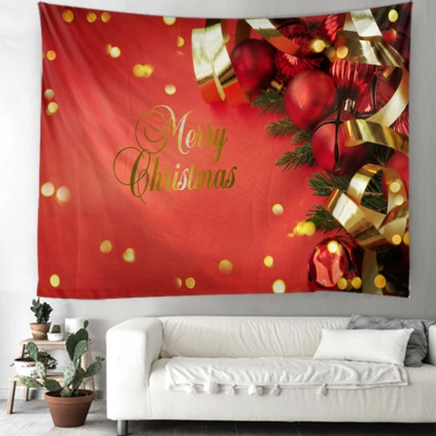 Arazzo Di Natale Da Parete Poliestere Sfondo Festivo Cielo Notturno Aurora Pigne Stelle Decorazione Casa