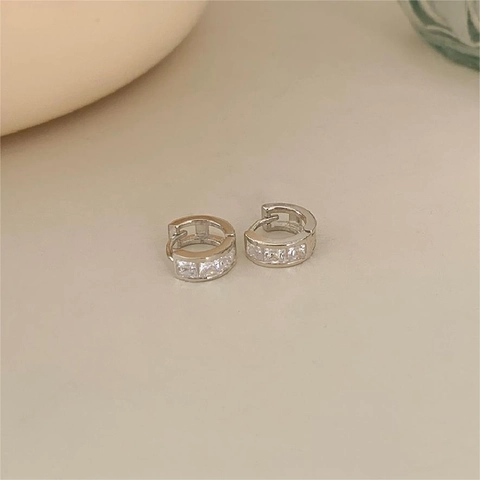 Minimalist Geometric Square Zircon Huggie Hoop Earrings 925 Sterling Silver Channel Set Elegant Jewelry For Women