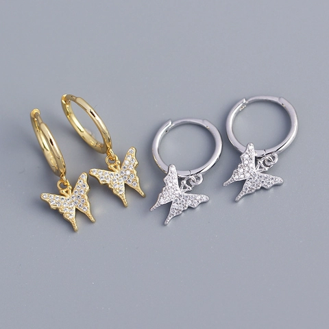 Vlinder Ring Oorbellen Met 925 Sterling Zilveren Oorsteker Witte Zirkoon Pave Elegant Zoete Sieraden Voor Vrouwen