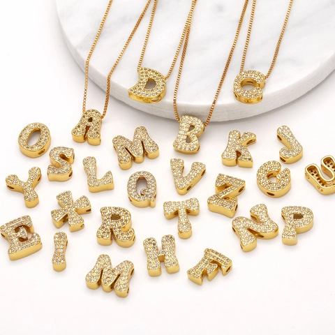 Vergoldete Alphabet Initial Anhänger Halskette Für Damen Herren Zirkonia Buchstaben A-Z Minimalistisch Hip Hop Box Kette Schmuck