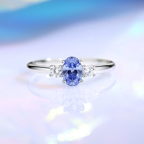 S925 Sterling Zilver Zirconia Open Ring Voor Dames Minimalistisch Ovaal Blauwe Steen Verstelbaar Geometrische Vingerring