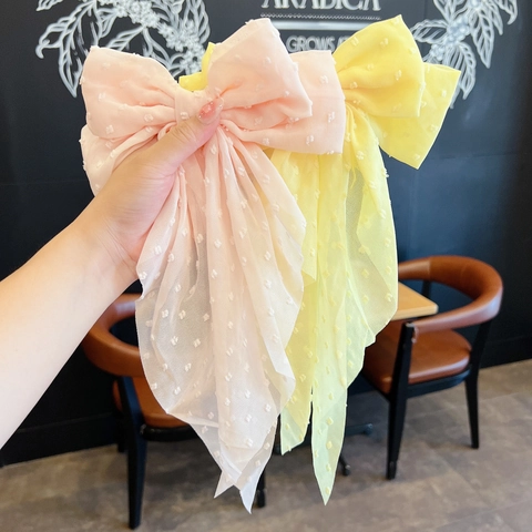 Pinza Para El Cabello Con Lazo Extragrande Y Cintas Largas Gasa Con Puntos Elegante Horquilla De Resorte Para Mujeres Cola De Caballo