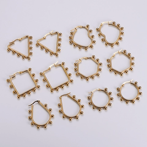 Orecchini Geometrici Minimalisti In Acciaio Inossidabile Con Piccole Perline Triangolo Cuore Quadrato Tondo Per Donna Placcato Oro