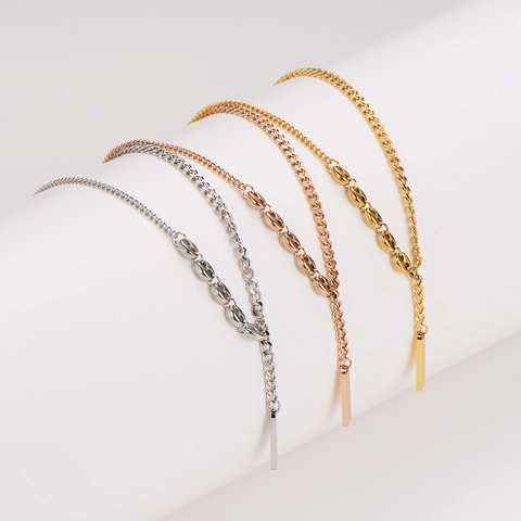 Collar En Y Minimalista Acero Inoxidable 304 Chapado En Oro 18K Colgante Barra De Suerte Etiqueta Rectangular Eslabón Café