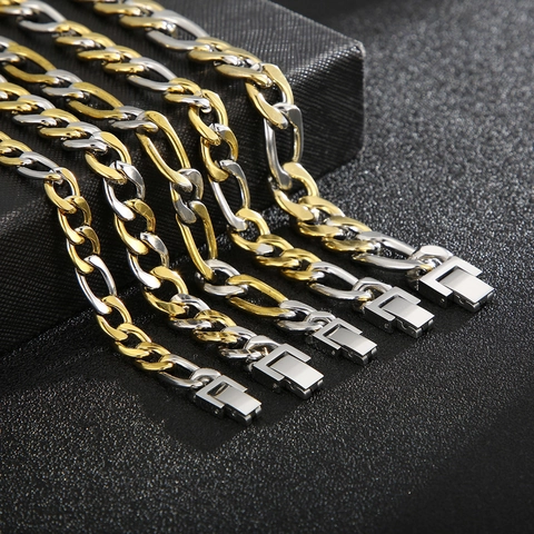 Heren Tweekleurig Goud Zilver Figaro Cubaanse Schakelketting Armband Ketting Roestvrij Staal Hip Hop Sieraden