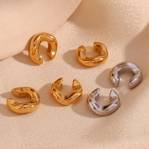 Orecchini A Clip C-Shape Acciaio Inossidabile 316L Placcato Oro 18K Senza Buco Gioielli Geometrici Minimalisti Donna