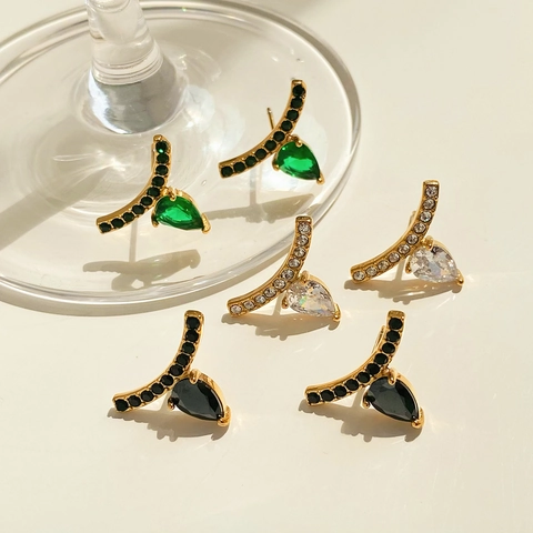 Stainless Steel Teardrop Zircon Earrings V-Shape Geometric Waterdrop Dangle Studs For Women Sweet Elegant